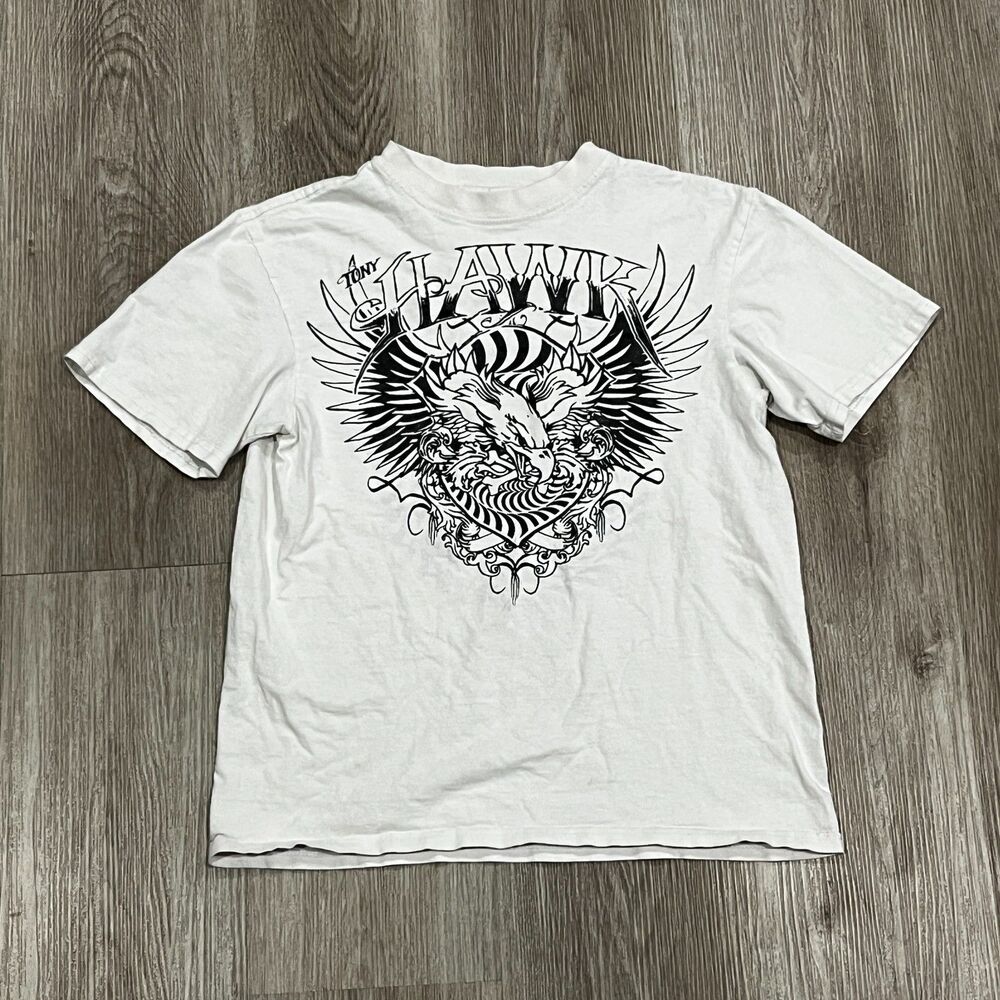 Y2K Tony Hawk Graphic Tee T-Shirt Women's Size Small White Skater Grunge Emo